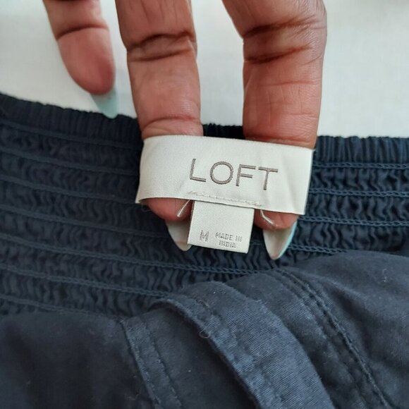 Loft Navy Eyelet Flutter Strap Button Front Top Size Medium - Picture 9 of 10